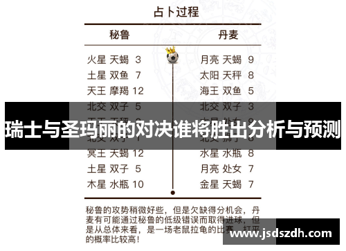 瑞士与圣玛丽的对决谁将胜出分析与预测